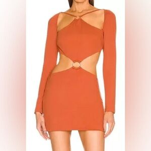 DUNDAS x Revolve- Long-Sleeve Cutout Bodycon Dress in Burnt Orange- Women’s M